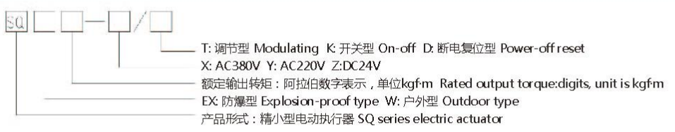 防爆精小型電動執行器型號表示方式
